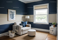 Modern Living Room with Navy Blue and Beige Walls and Cozy Decor