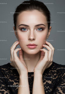 Close-up of a Beautiful Woman with Blue Eyes and Flawless Skin