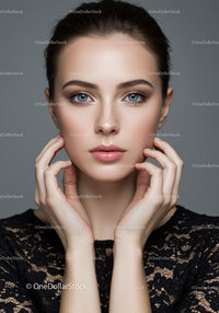 Close-up of a Beautiful Woman with Blue Eyes and Flawless Skin