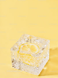 Refreshing Lemon Slice Frozen in Clear Ice Cube