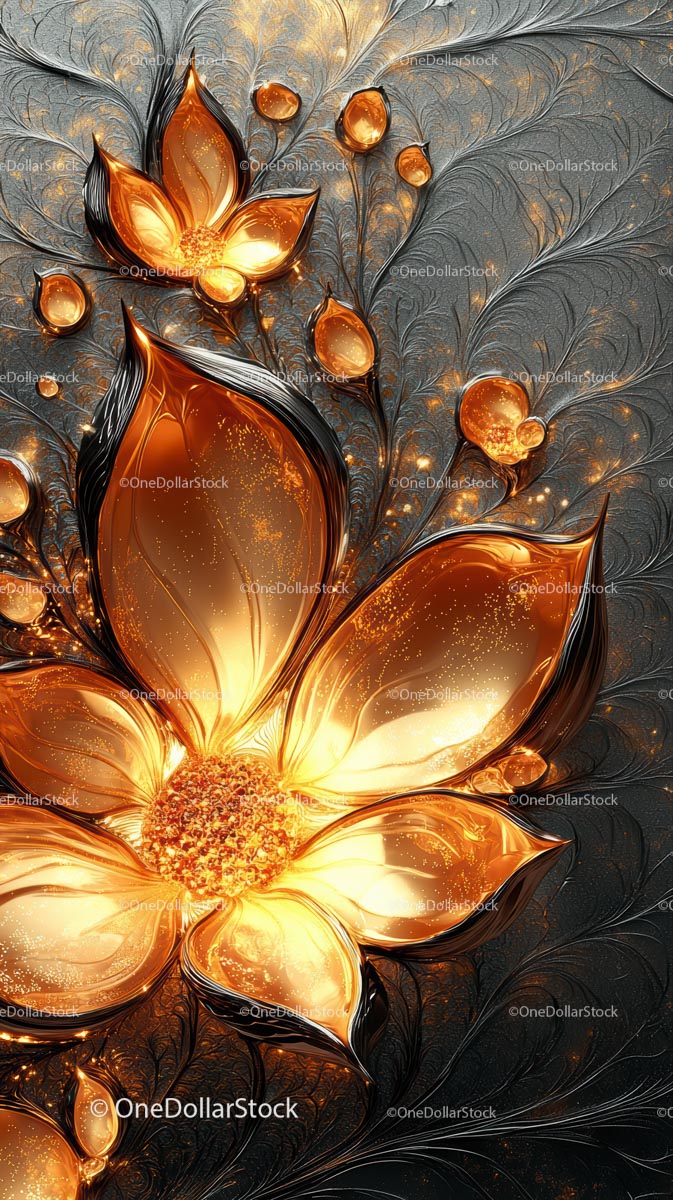 Golden Flower in Abstract Digital Fractal Art