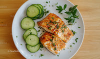 Grilled Salmon with Cucumber Slices and Fresh Parsley