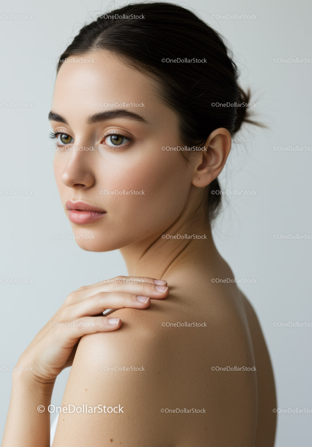 Portrait of a Young Woman with Clear Skin and Elegant Expression