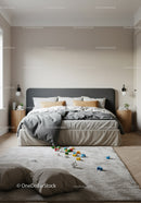 Modern Children's Bedroom with Cozy Bedding and Soft Toys