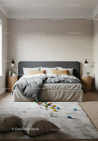 Modern Children's Bedroom with Cozy Bedding and Soft Toys