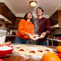 Couple Baking Heart-Shaped Cookies in Cozy Kitchen