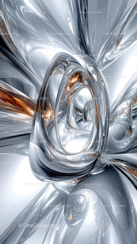 Abstract Metallic Sculpture with Fluid Silver Shapes for Modern Art