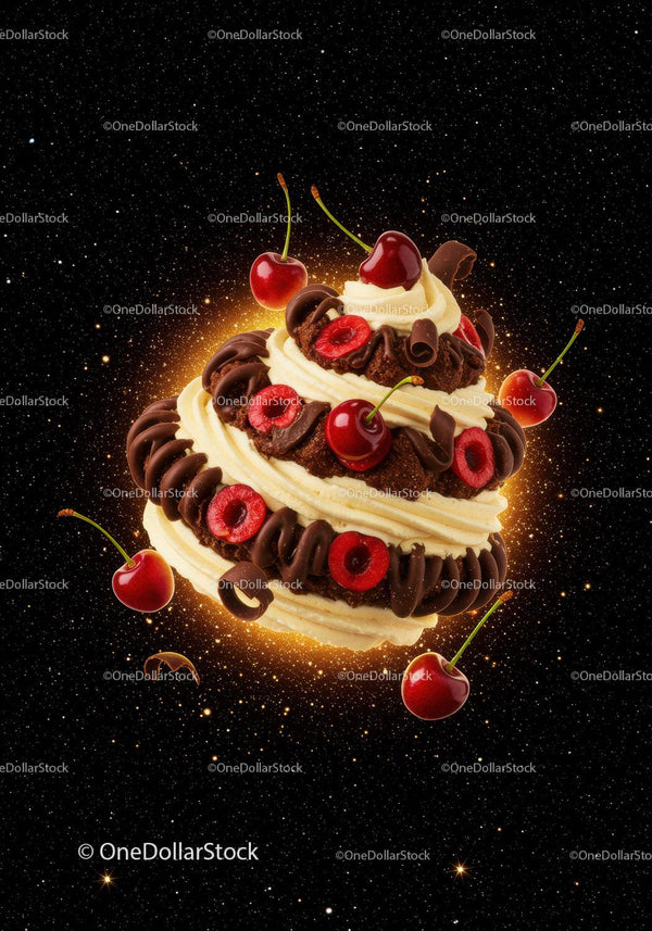 Whipped Cream and Chocolate Cherry Dessert in Space