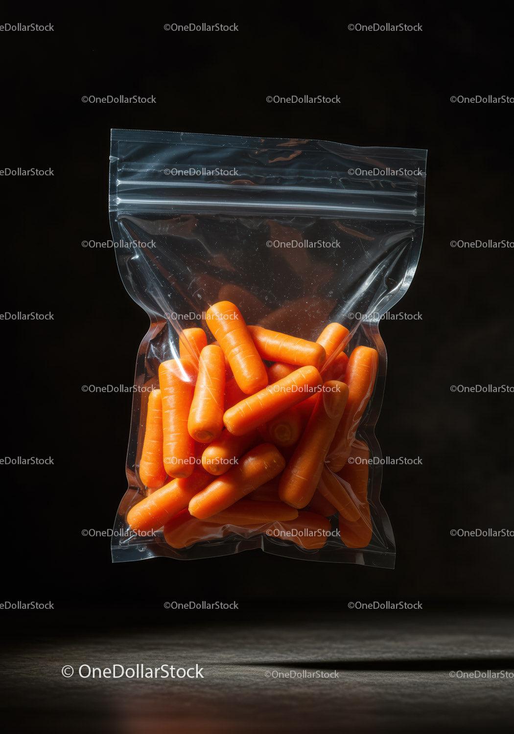 Fresh baby carrots in resealable plastic bag