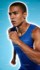Focused athlete sprinting with determination and strength