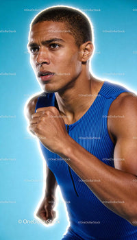Focused athlete sprinting with determination and strength