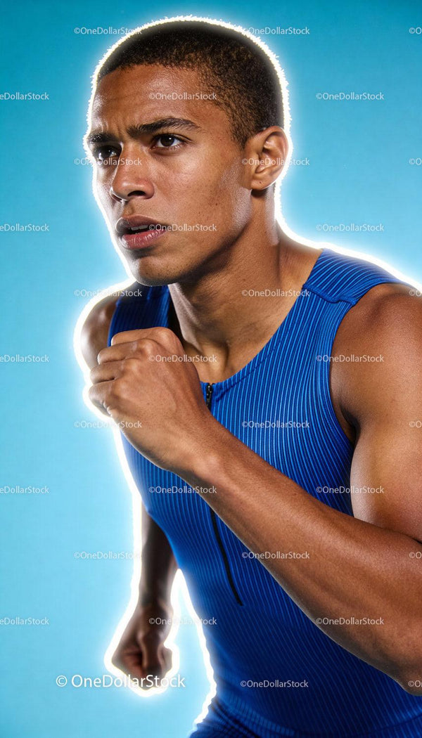 Focused athlete sprinting with determination and strength