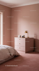 Chic Pink Bedroom with Minimalist Nightstand and Modern Lamp