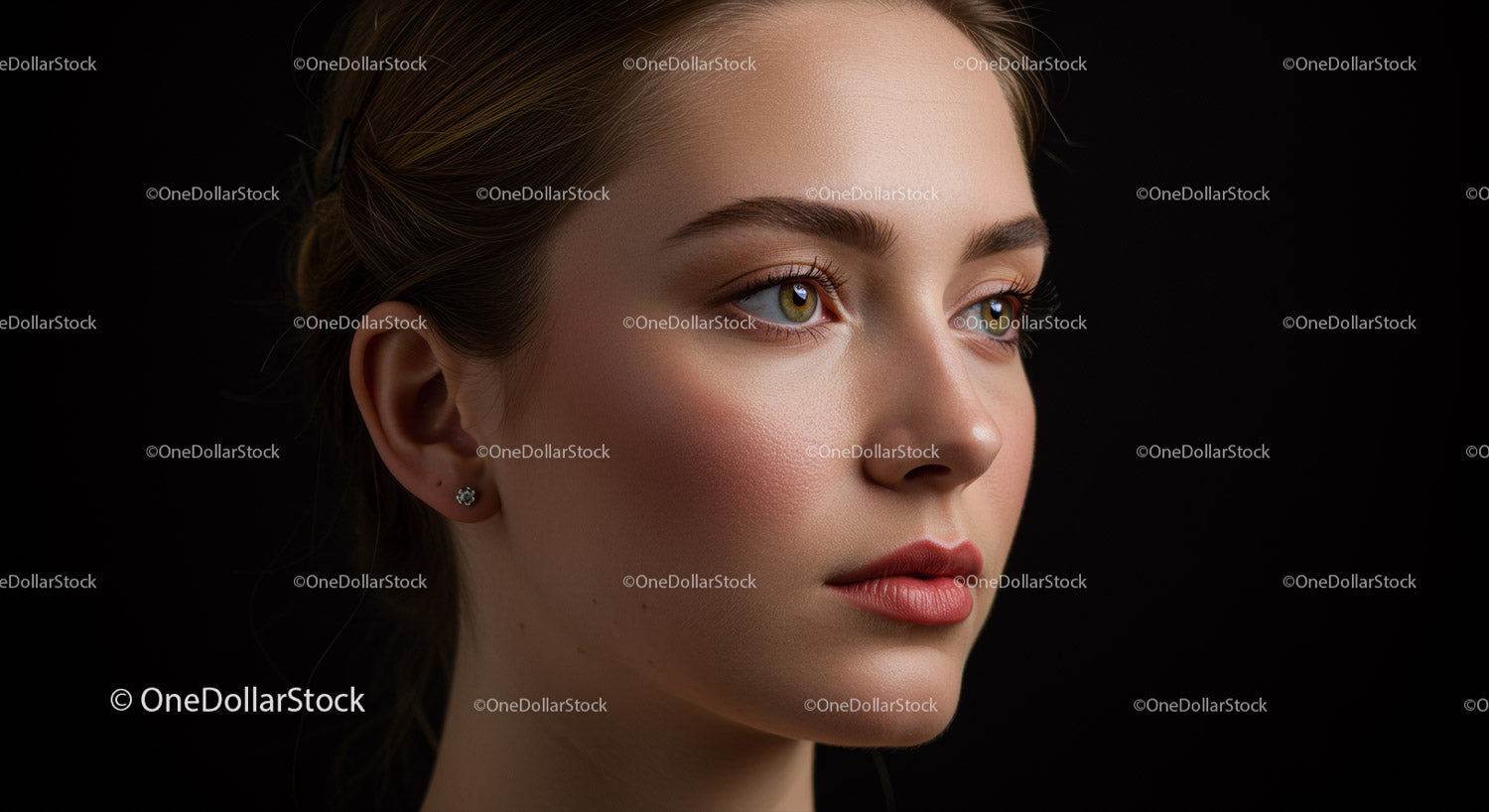 Elegant Portrait of Young Woman with Flawless Skin and Natural Makeup
