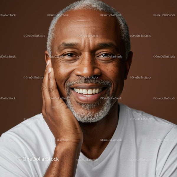 Joyful Elderly Man with Gray Beard Smiling Brightly for Portrait