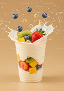 Fresh Fruit and Cereal Splashing in Smooth Yogurt Cup