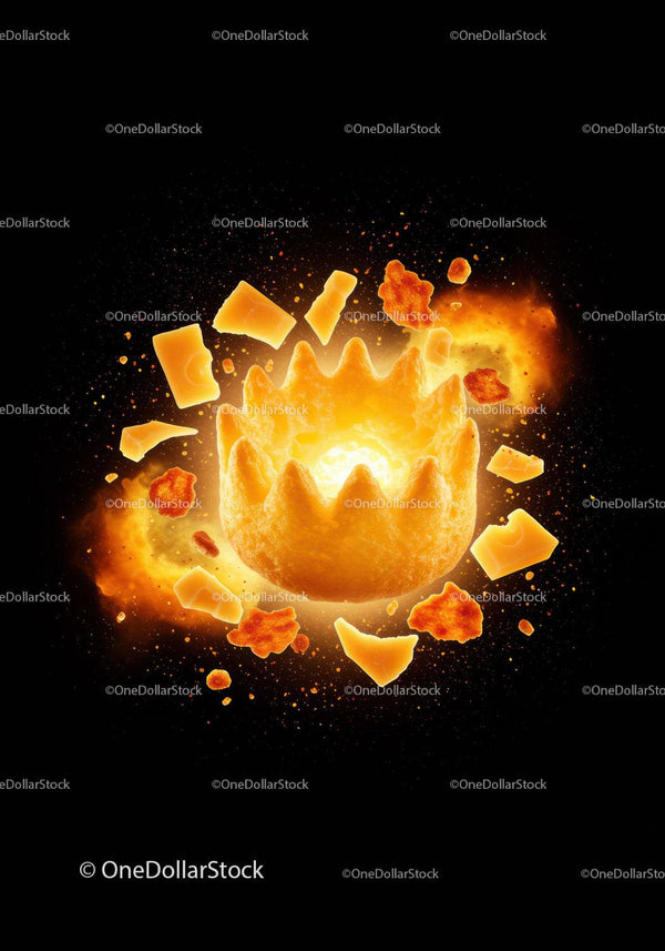 Exploding golden crown cracker with vibrant crumbs
