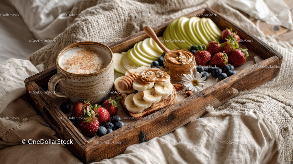 Inviting Breakfast Tray with Fresh Fruits and Coffee Delight