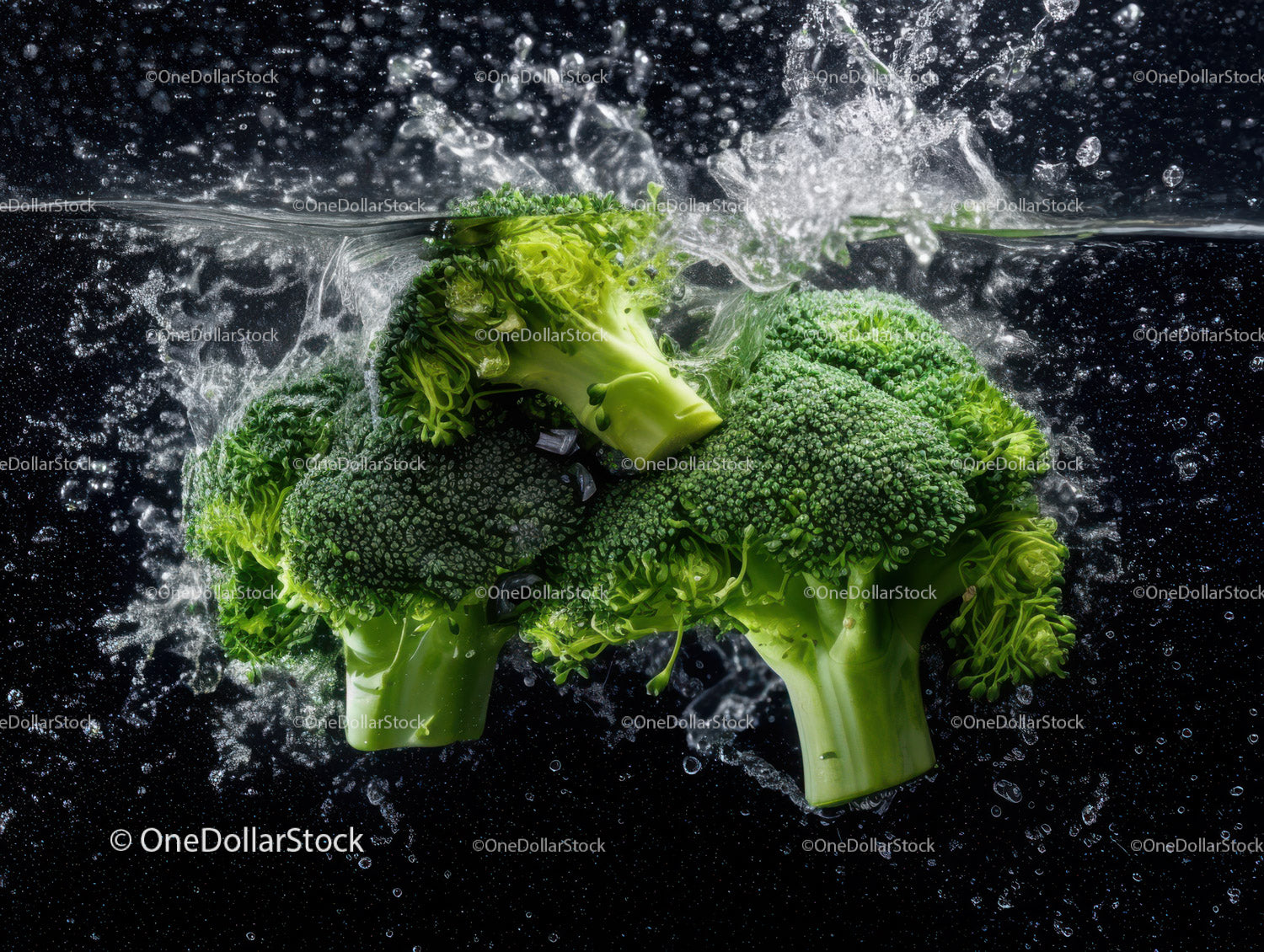 Fresh Green Broccoli Head Underwater Splash for Healthy Food Cooking