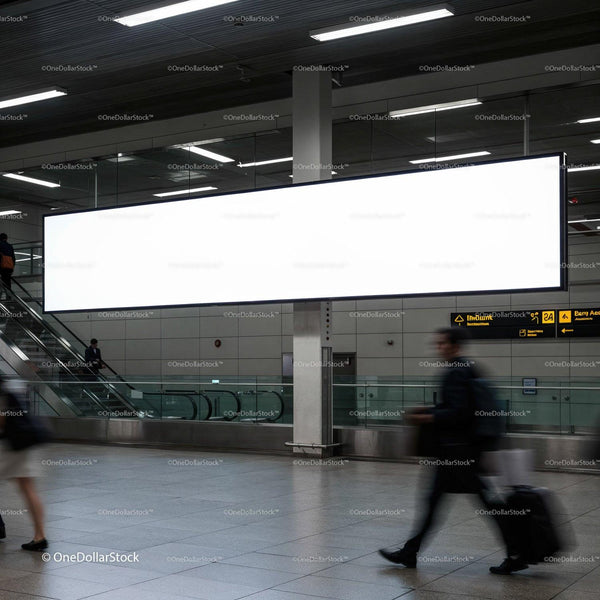 Blank Large Digital Billboard in Modern Airport Terminal JPG Mockup Image