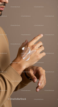 Close-Up of Male Hand Applying Lotion for Moisturizing Skin