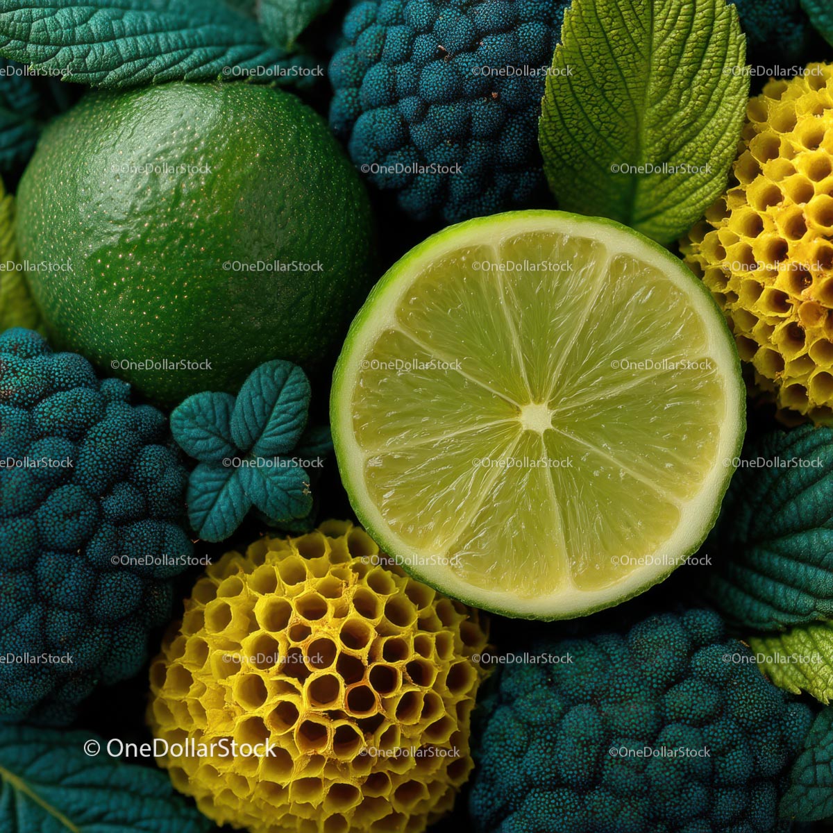 Vibrant Green Lime and Colorful Fresh Produce Display