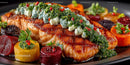 Colorful Seared Fish Fillet with Roasted Root Vegetables and Herb Garnish