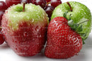 Fresh Strawberries, Green Apple and Red Grapes with Water Droplets