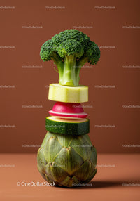 Stacked Fresh Vegetables with Broccoli and Artichoke