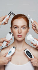 Woman Receiving Multiple Advanced Skincare Treatments with Modern Devices