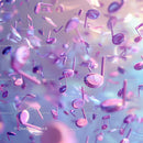 Vibrant Purple and Pink Musical Notes Floating in Artistic Scene