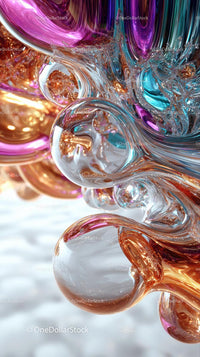 Vibrant Colorful Liquid Swirls with Glass Bubbles in Abstract Art