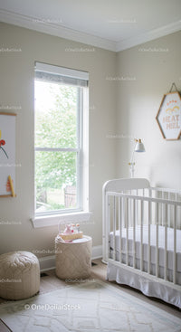 Bright and Cozy Baby Nursery with White Crib and Natural Light