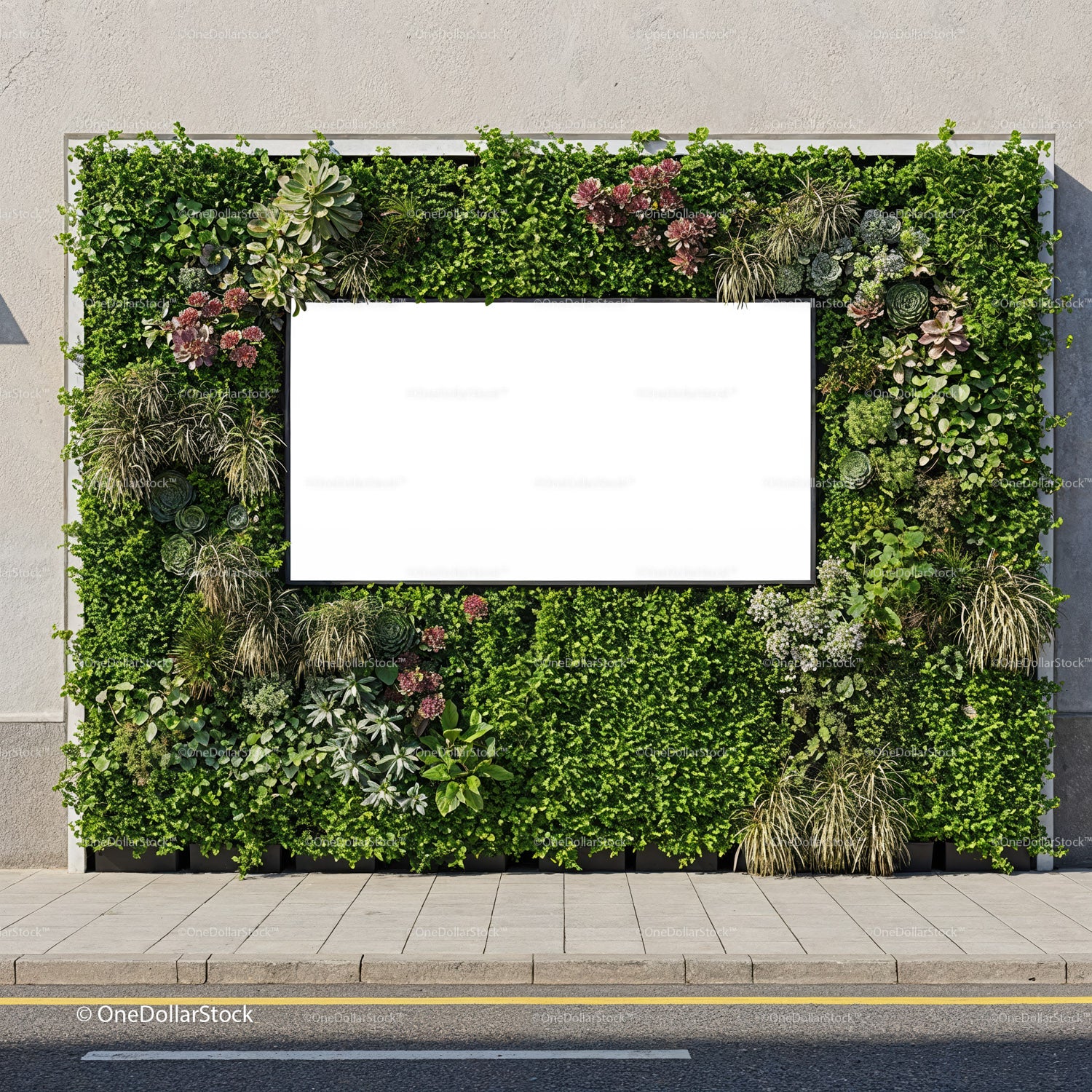 Urban vertical garden with blank advertising board