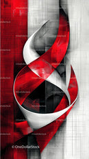 Modern Abstract Sculpture with Red and White Curves