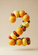 Number two formed by fresh vibrant fruits