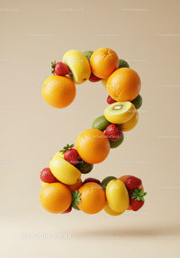 Number two formed by fresh vibrant fruits