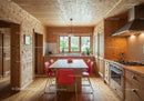 Cozy Wooden Kitchen with Red Chairs and Natural Light
