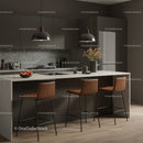 Contemporary Kitchen with Brown Bar Stools and Pendant Lighting