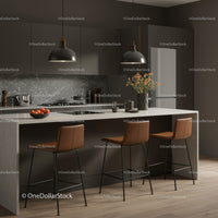 Contemporary Kitchen with Brown Bar Stools and Pendant Lighting