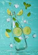Refreshing Lime and Mint Splash in Clear Bottle