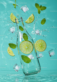 Refreshing Lime and Mint Splash in Clear Bottle