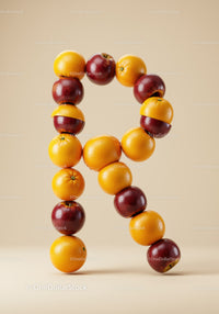 Letter R Formed by Fresh Apples and Oranges