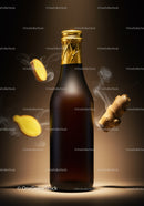 Dark Bottle with Floating Ginger Root and Slices