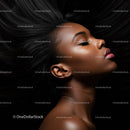 Profile of serene black woman with flowing hair