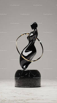 Elegant Black Female Silhouette Sculpture with Gold Hoop Accessory
