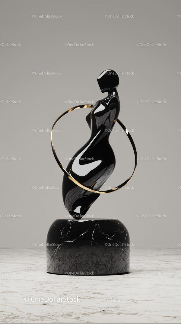 Elegant Black Female Silhouette Sculpture with Gold Hoop Accessory