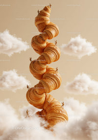 Tiny figures climbing a towering croissant spiral