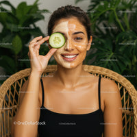 Young Woman Enjoying Cucumber Facial Mask in Spa Setting
