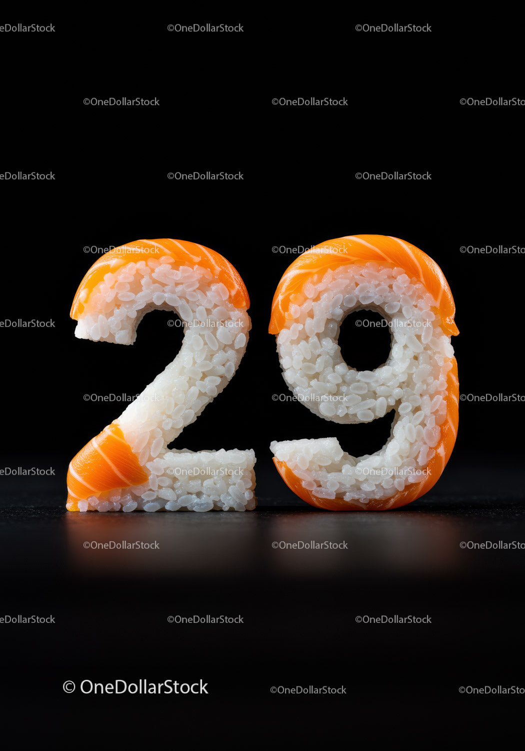Number 29 Crafted from Sushi Rice and Salmon